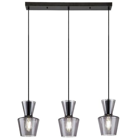 Lampe suspendue Abra E27 3x Max.40W Metal Matt noir, verre teinté L: 170 cm B: 60 cm H: 170 cm Ø15 cm Dimmable (1/5)