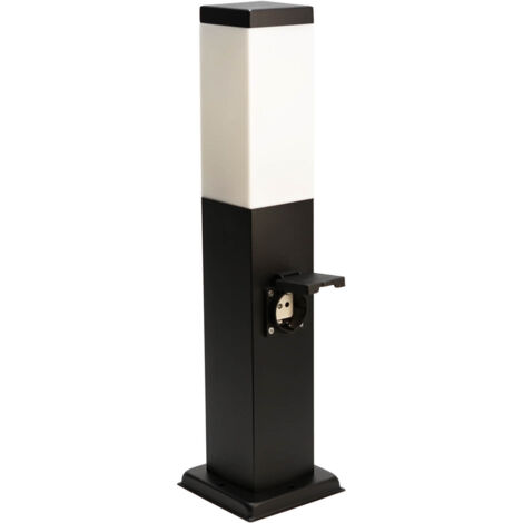 Borne lumineuse extérieure design noir moderne avec prise électrique H:50cm