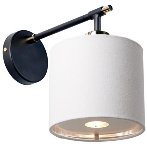 Balance de lampe murale E27 1x40w en acier noir, polycotton blanc, nickel poli h: 23,7 cm b: 16 cm dimmable (1/5)
