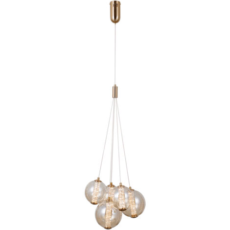 Suspension LED Butero Italux 5 globes ambre laiton (1/5)