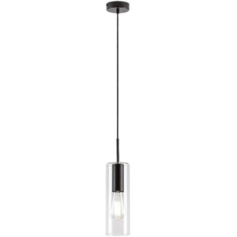 Lampe suspendue Esta E27 1x max.40w métal Matt noir, verre transparent H: 150cm Ø9cm dimmable (1/5)