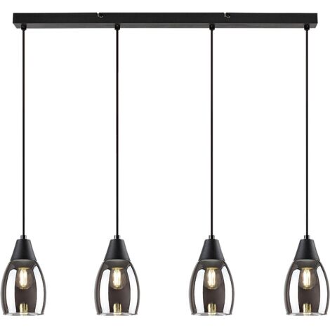 Lampe suspendue ilmari e27 4x max.15w métal noir, verre teinté b: 72 cm h: 120 cm Ø10cm dimmable (1/5)