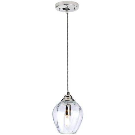 Lampe suspendue sur E27 40W en acier, verre Nickel poli b: 17,5 cm Ø17,5 cm Hauteur dimmable réglable (1/5)