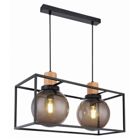 Suspension Candellux Retro 2xE27 noir verre fumé bois (1/4)
