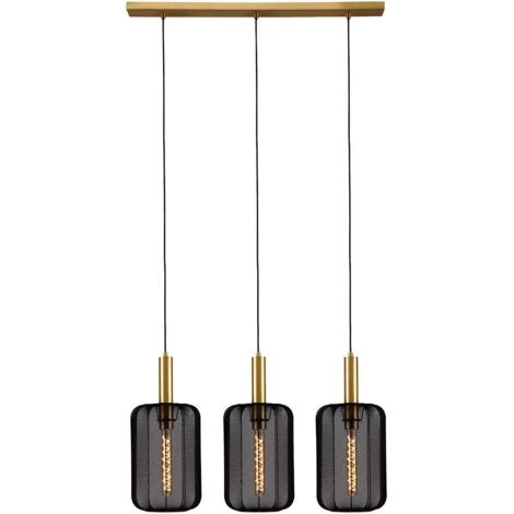 Suspension CORINA Lucide abat-jour tissu noir doré 3xE27 (1/5)