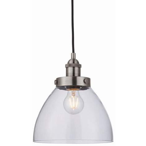Lampe Suspendue Dome Peinture Argent Brossé, Verre Clair (1/5)