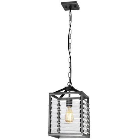 Lampe suspendue Louvre E27 40W Steel, verre Industriel, peint B: 25 cm Ø25 cm Hauteur dimmable réglable (1/5)