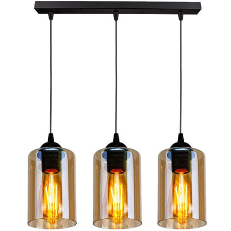 Suspension Candellux Bistro 3xE27 noir ambre verre (1/2)