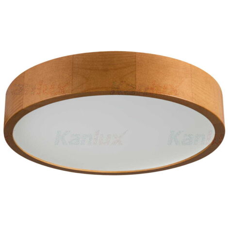 Plafonnier Kanlux JASMIN rond bois clair verre blanc E27