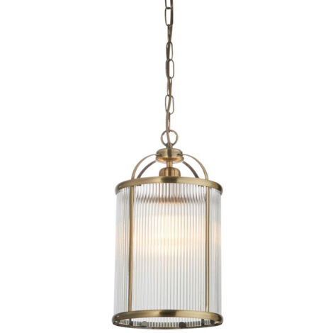 Endon Lambeth Ribbed Glass Suspension de plafond simple en laiton antique (1/5)