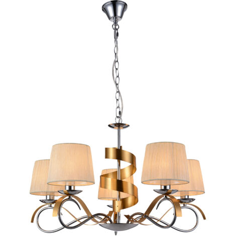 Lustre Candellux Denis chromé 5xE14 abat-jour blanc (1/2)