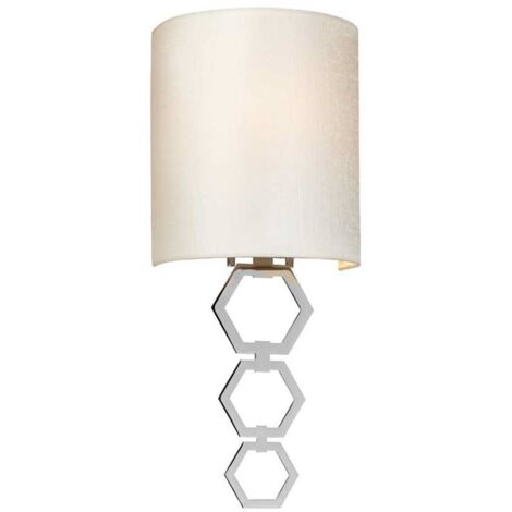 Petite applique murale Clark à 1 ampoule, chrome poli, abat-jour en fausse soie ivoire (1/5)