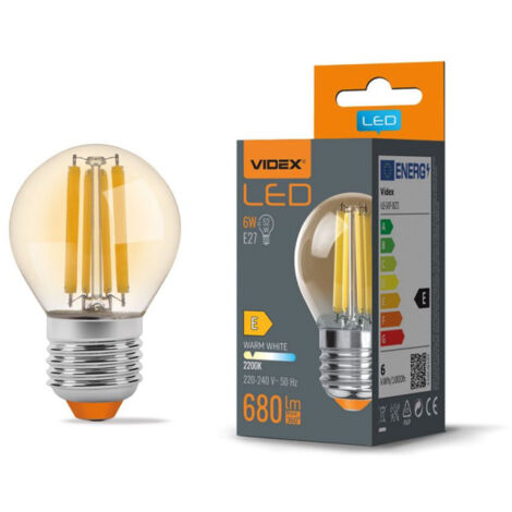 Ampoule LED G45 ambrée 6W E27 2200K chaude 680lm Videx (1/3)