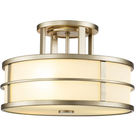 Fusion de lampe de plafond E27 3x40w en laiton naturel en acier laqué, opale Verre H: 22,9 cm b: 34,3 cm (1/5)