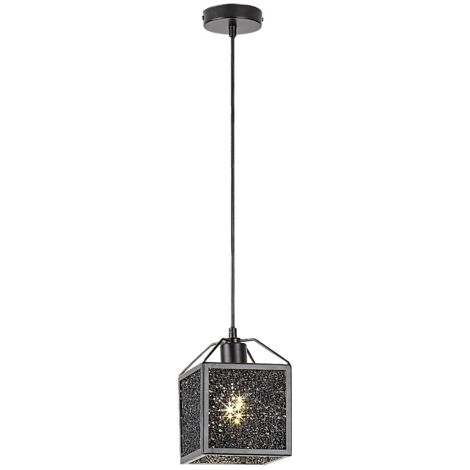 Suspension SAMILO E27 1x max.40W métal, feuille d'aluminium noir L:14,5cm l:14,5cm H:120cm dimmable (1/5)