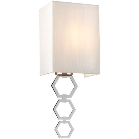 Petite applique murale Ria à 1 ampoule, chrome poli, abat-jour en fausse soie ivoire (1/2)