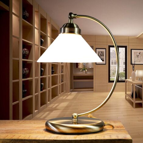 Tischlampe Glas Schirm in Bronze antik Weiß E27 (1/5)