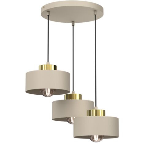 Suspension beige ronde 3 abat-jour doré E27 Luminex