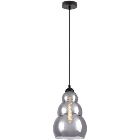 Lampe suspendue Salvatore E27 1x max.40W Métal noir, verre teinté H: 190 cm Ø20 cm dimmable (1/5)