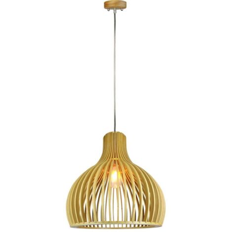 Lustre LED en bois avec douille E27 (Max 60W) Capuchon chromé et abat-jour en forme d'entonnoir d : 350450mm 1m de càble (1/5)