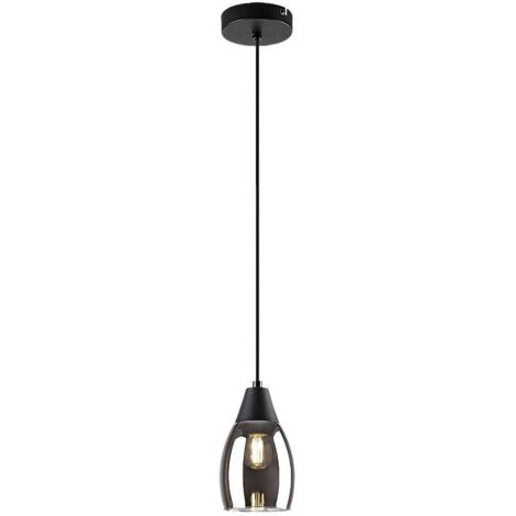 Lampe suspendue ilmari e27 1x max.15W Métal noir, verre teinté H: 120cm Ø10 cm dimmable (1/5)