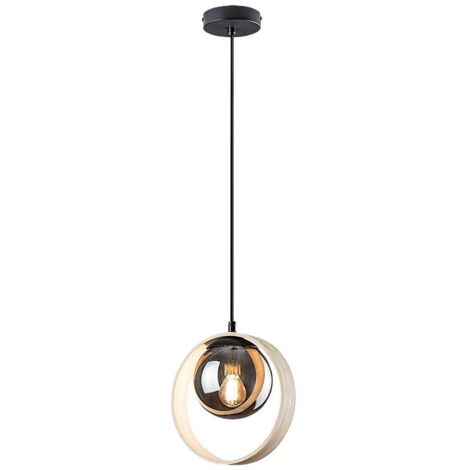 Lampe suspendue peyton métal / hêtre en bois teinté E14 1 x max.15W H: 120 cm Ø21,5 cm (1/5)