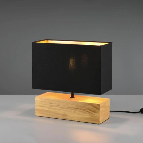 Lampe à Poser Rectangle Woody Bois Naturel Abat-Jour Noir Trio Lighting