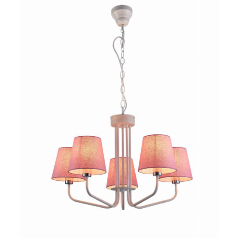 Suspension Candellux YORK 5xE14 Ø72 tissu blanc/rose (1/2)