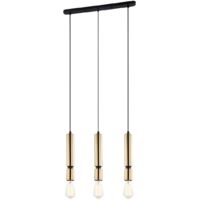 Italux Torla - Luminaire suspendu moderne noir à 3 lumières avec abat-jour en laiton, dimmable E27
