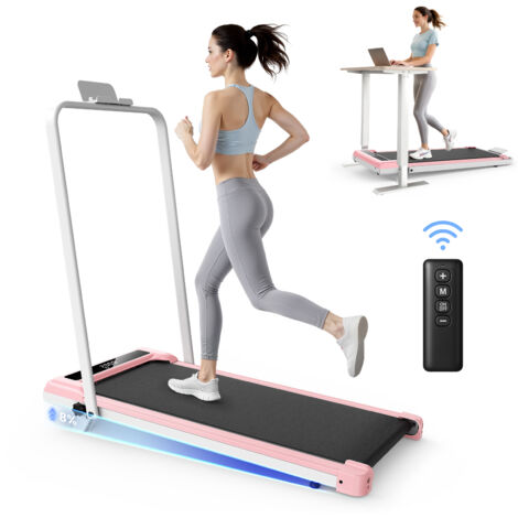 Tapis roulant portable 3 en 1 avec barres d'appui pliables, écran LED, moteur sans balais de 3,0 chevaux, vitesse de 1 à 10 km/h - Rose