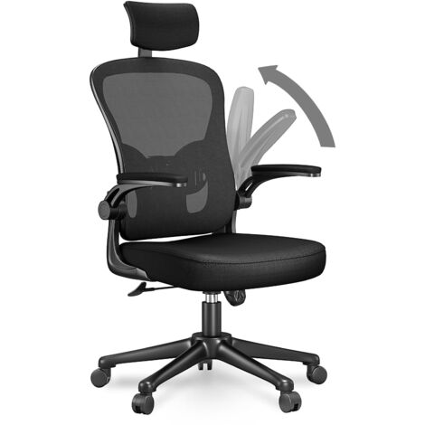 Xhomrattan - Fauteuil de bureau, avec 2D Accoudoirs et Appui-tête, Soutien Lombaire Dossier Règalable, 50 x 64 x (120-134)cm, Chaise Ergonomique,Noir