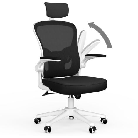 Xhomrattan - Fauteuil de bureau, avec 2D Accoudoirs et Appui-tête, Soutien Lombaire Dossier Règalable, 50 x 64 x (120-134)cm, Chaise Ergonomique,Noir et blanc