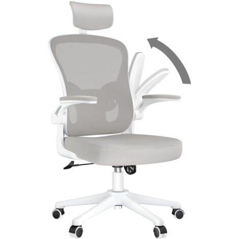 Xhomrattan - Fauteuil de bureau, avec 2D Accoudoirs et Appui-tête, Soutien Lombaire Dossier Règalable, 50 x 64 x (120-134)cm, Chaise Ergonomique,Gris