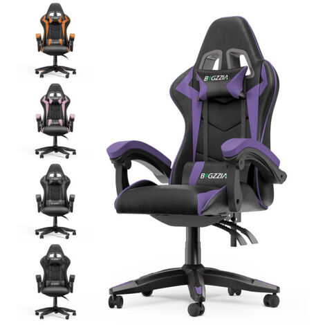 Bigzzia – Fauteuil gamer ergonomique inclinable 90°-155° – Cuir PU haute qualité – Mousse à mémoire de forme – Support lombaire ajustable – Noir et pourpre