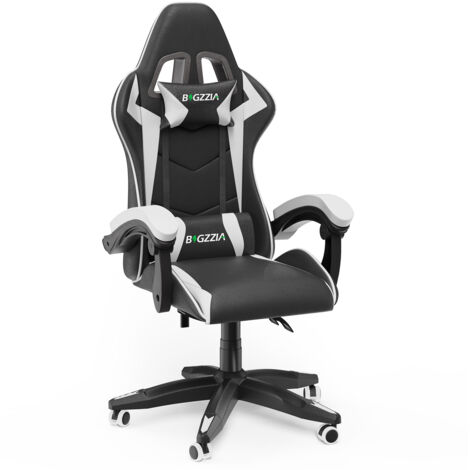 Bigzzia – Chaise gaming ergonomique avec appui-tête et support lombaire – Dossier inclinable – Base en étoile durable – Pour bureau et gaming