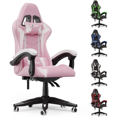 Bigzzia – Chaise gaming ergonomique avec appui-tête et support lombaire – Dossier inclinable – Base étoile avec roulettes – Confort optimal pour longues sessions