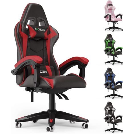 Bigzzia – Fauteuil de bureau ergonomique – Chaise gaming avec appui-tête et support lombaire – Dossier haut inclinable – Matériaux durables