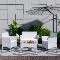 Xhomrattan Salon de jardin résine tressée imitation rotin 4 personnes avec 2 Fauteuils, 1 Canapé et 1 Table Gris