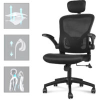 Bigzzia – Fauteuil de bureau ergonomique noir – Accoudoirs 2D réglables – Dossier inclinable 90-120° – Surface en maille respirante – Charge max 100 kg