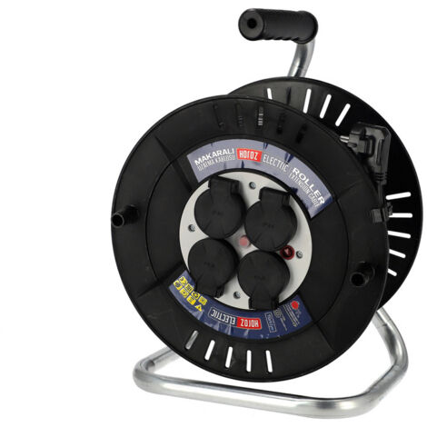 Enrouleur électrique 4 prises 2P+T IP44 noir 3×2,5mm² 30m  310.130.302  HOROZ