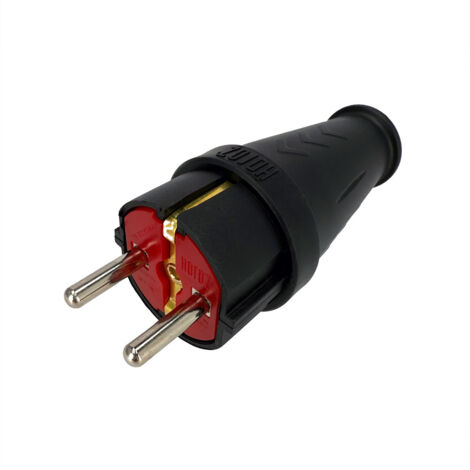 Fiche mâle droite étanche IP44 Schuko Type F caoutchouc noir 300.000.807 HOROZ (1/3)