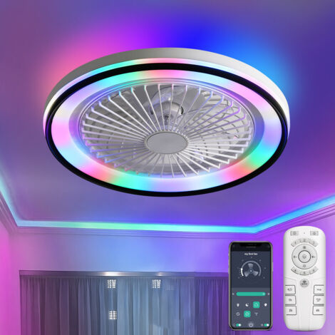 Ventilatore da soffitto con luce RGB, DC, 48,26 cm, 7 pale in ABS