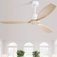 Ventilatore da soffitto Sofucor con pale in legno massello senza luce, 132 cm, per soggiorno e patio