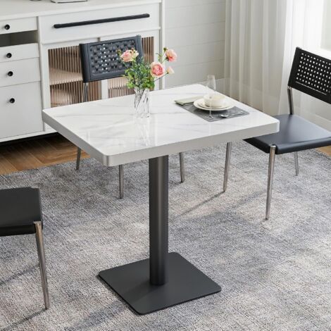 Table à manger ronde en pierre frittée de 80 cm, haute brillance, montagne de neige, table de cuisine moderne minimaliste avec pieds en métal pour maison, café, restaurant (1/5)