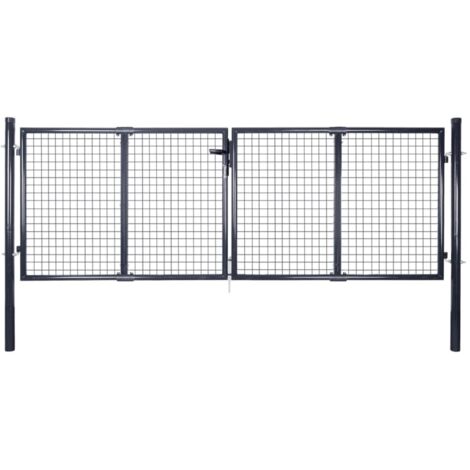 Gitter-Gartentor Verzinkter Stahl 306 x 75 cm Grau vidaXL