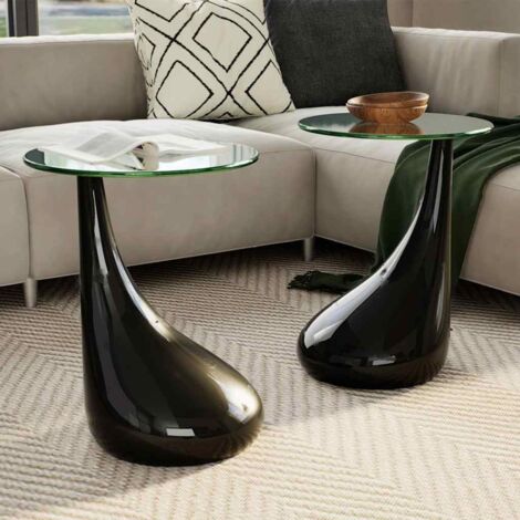 vidaXL Couchtisch und Tischplatte Glas rund Schwarz glänzend 2 Stück