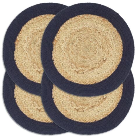 4er Set Platzsets Natur und Marineblau 38 cm Jute und Baumwolle