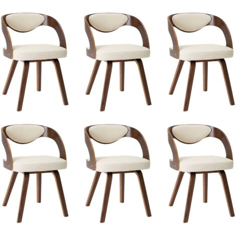 vidaXL Essstühle 6er Set Creme Holz gebogen und Kunstleder