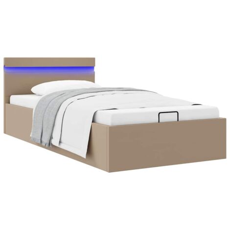 Stauraumbett mit LED Cappuccino-Braun Kunstleder 90×200cm vidaXL