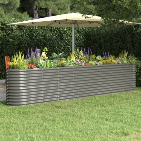 vidaXL Hochbeet aus pulverbeschichtetem Stahl 332x40x68 cm grau